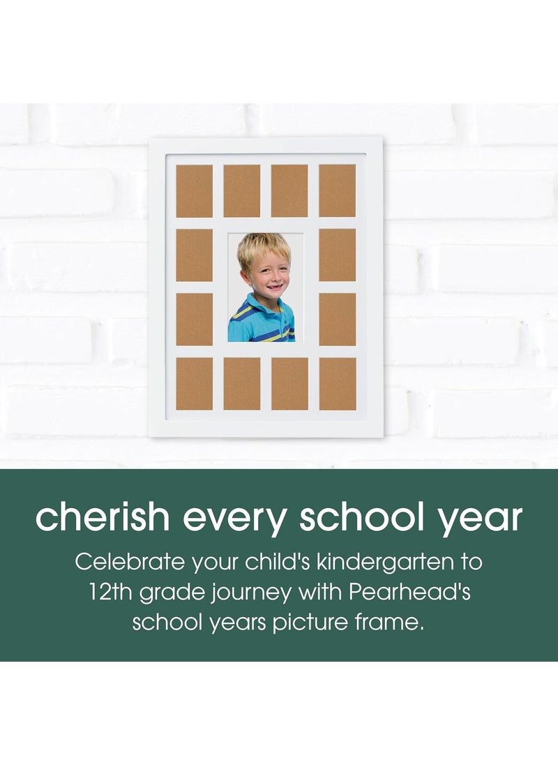 pearhead Pearhead School Years Picture Frame K12 Keepsake Collage Wall Decor for Kindergarten to 12th Grade Graduation Multi Photo Display Ideal Graduation Gift Fits 13 Wallet Size Photos  White  - Image 2