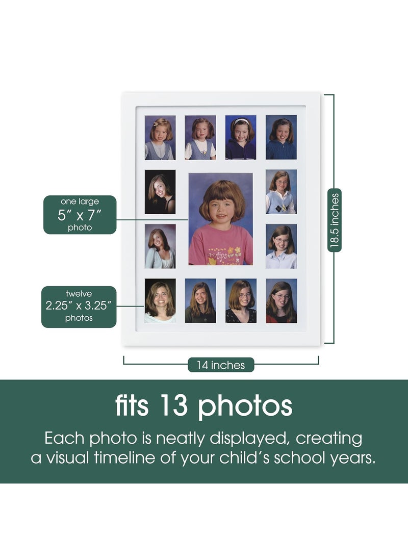 pearhead Pearhead School Years Picture Frame K12 Keepsake Collage Wall Decor for Kindergarten to 12th Grade Graduation Multi Photo Display Ideal Graduation Gift Fits 13 Wallet Size Photos  White  - Image 4