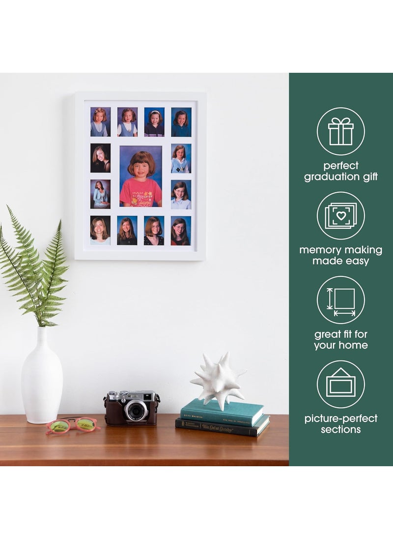 pearhead Pearhead School Years Picture Frame K12 Keepsake Collage Wall Decor for Kindergarten to 12th Grade Graduation Multi Photo Display Ideal Graduation Gift Fits 13 Wallet Size Photos  White  - Image 3