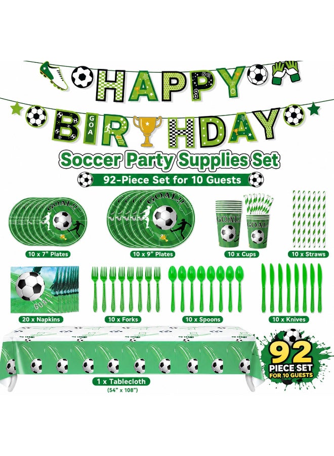 Kidzilla 92 PCS Soccer Birthday Party Supplies Kit for Kids – Football Theme Party Decorations Set with Plates, Cups, Napkins, Banner, Tablecloth, Straws & Cutlery - Image 5