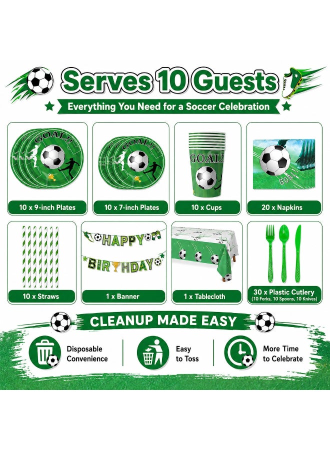 Kidzilla 92 PCS Soccer Birthday Party Supplies Kit for Kids – Football Theme Party Decorations Set with Plates, Cups, Napkins, Banner, Tablecloth, Straws & Cutlery - Image 3