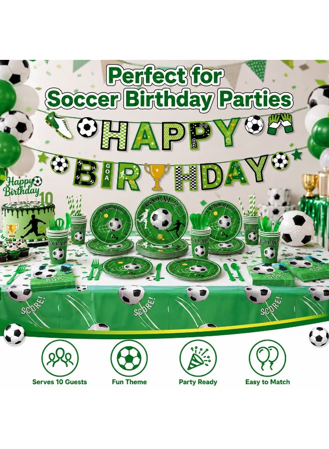 Kidzilla 92 PCS Soccer Birthday Party Supplies Kit for Kids – Football Theme Party Decorations Set with Plates, Cups, Napkins, Banner, Tablecloth, Straws & Cutlery - Image 4