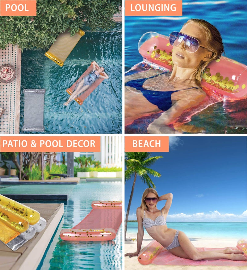 POZA Inflatable Pool Hammock - Luxurious Confetti-Filled Pool Lounger Float, 4-in-1 Exercise Saddle, Floating Hammock, Floating Pool Chair and Drifter, Hammock Pool Float for Beach, Pool - 56x30 Inch - Image 3