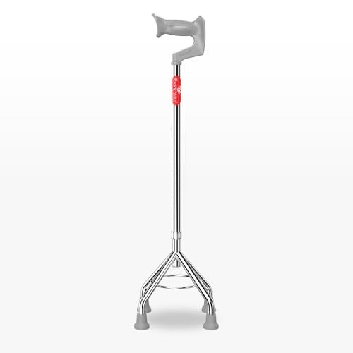 EASYCARE® Premium Walking Stick | Lightweight Aluminium with 10 Height Levels Adjustable | Ergonomic Handle, Anti-Slip Base | Support for Old Age Seniors, Men, Women & Patients (High Rise 4 Legs) - Image 1