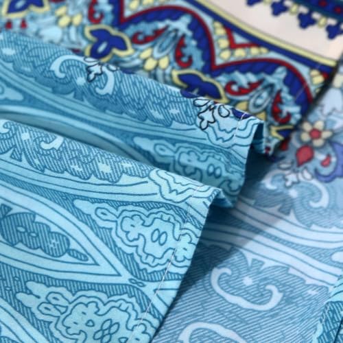 SDY 4PCS Boho Queen Sheet Set, Red Deep Pocket Queen Size Fitted Sheets Set, Hotel Quality Sheets, Luxury Hospital Bed Sheets, Microfiber Striped Soft Sheet Set, Bohemian Sheets Set（Queen, Colorful） - Image 4