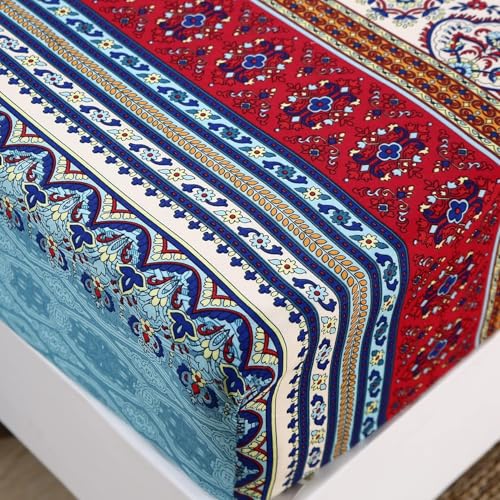 SDY 4PCS Boho Queen Sheet Set, Red Deep Pocket Queen Size Fitted Sheets Set, Hotel Quality Sheets, Luxury Hospital Bed Sheets, Microfiber Striped Soft Sheet Set, Bohemian Sheets Set（Queen, Colorful） - Image 3