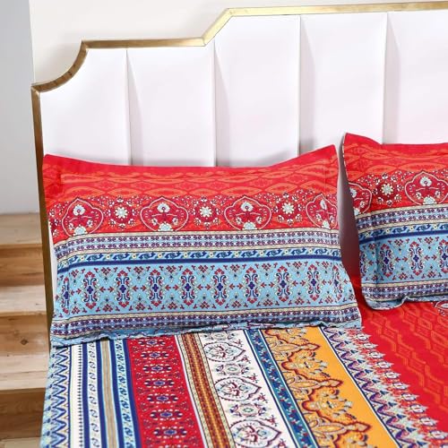 SDY 4PCS Boho Queen Sheet Set, Red Deep Pocket Queen Size Fitted Sheets Set, Hotel Quality Sheets, Luxury Hospital Bed Sheets, Microfiber Striped Soft Sheet Set, Bohemian Sheets Set（Queen, Colorful） - Image 5