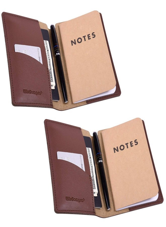 Wisdompro Journal Cover, 2 Pack PU Leather Notebook Cover for Field Notes,or other 3.5" x 5.5" Pocket Notebooks - Brown - Image 1