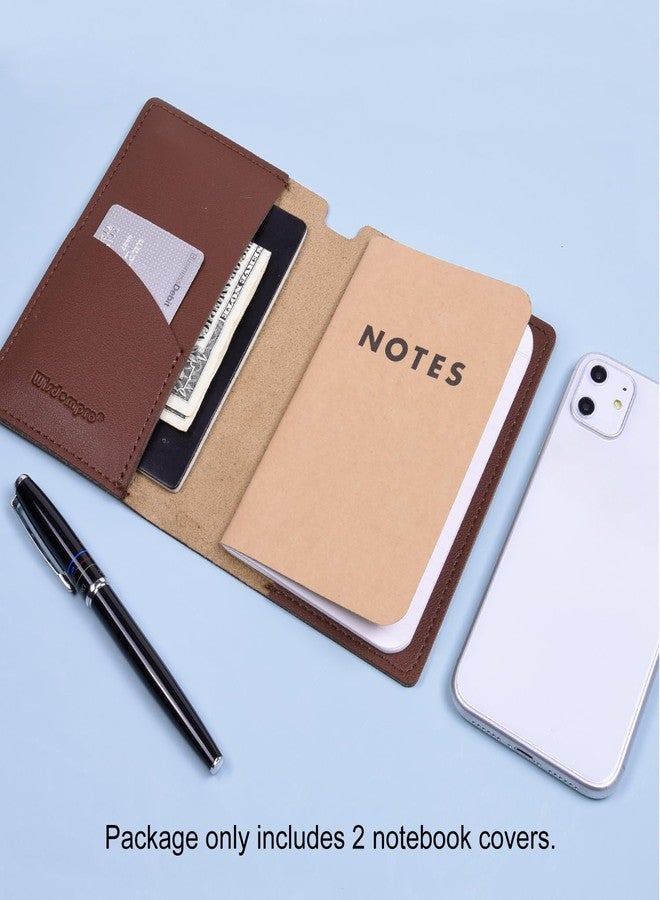 Wisdompro Journal Cover, 2 Pack PU Leather Notebook Cover for Field Notes,or other 3.5" x 5.5" Pocket Notebooks - Brown - Image 2