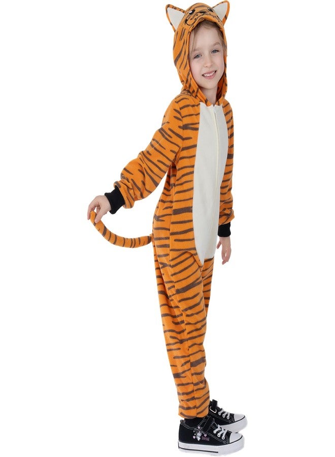 Wizland Kids Fleece Tiger Costume Onesie,Unisex Kid Animal Outfit Christmas Halloween Dress Up 8-10 - Image 2