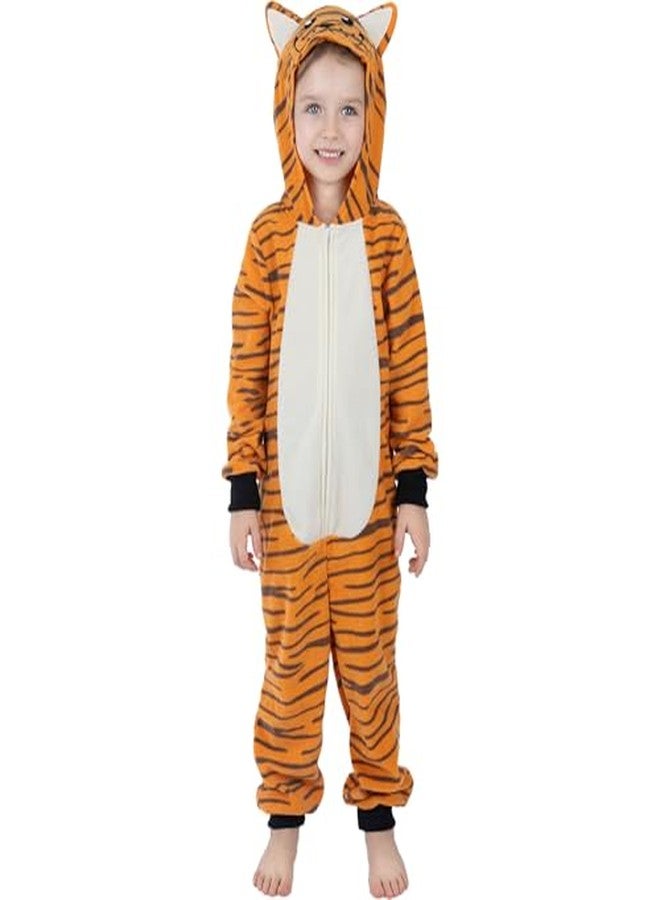 Wizland Kids Fleece Tiger Costume Onesie,Unisex Kid Animal Outfit Christmas Halloween Dress Up 8-10 - Image 3