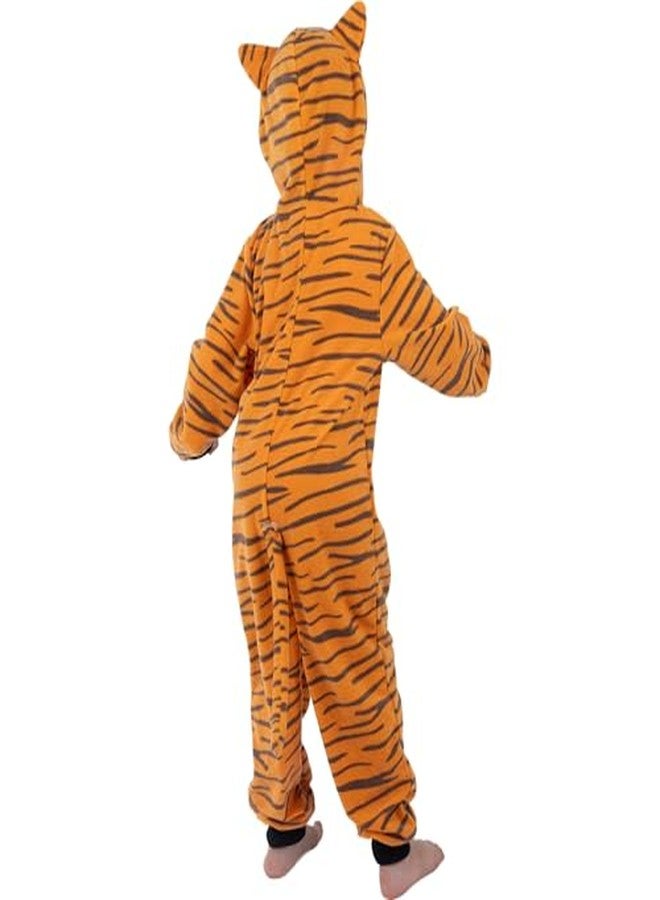 Wizland Kids Fleece Tiger Costume Onesie,Unisex Kid Animal Outfit Christmas Halloween Dress Up 8-10 - Image 4