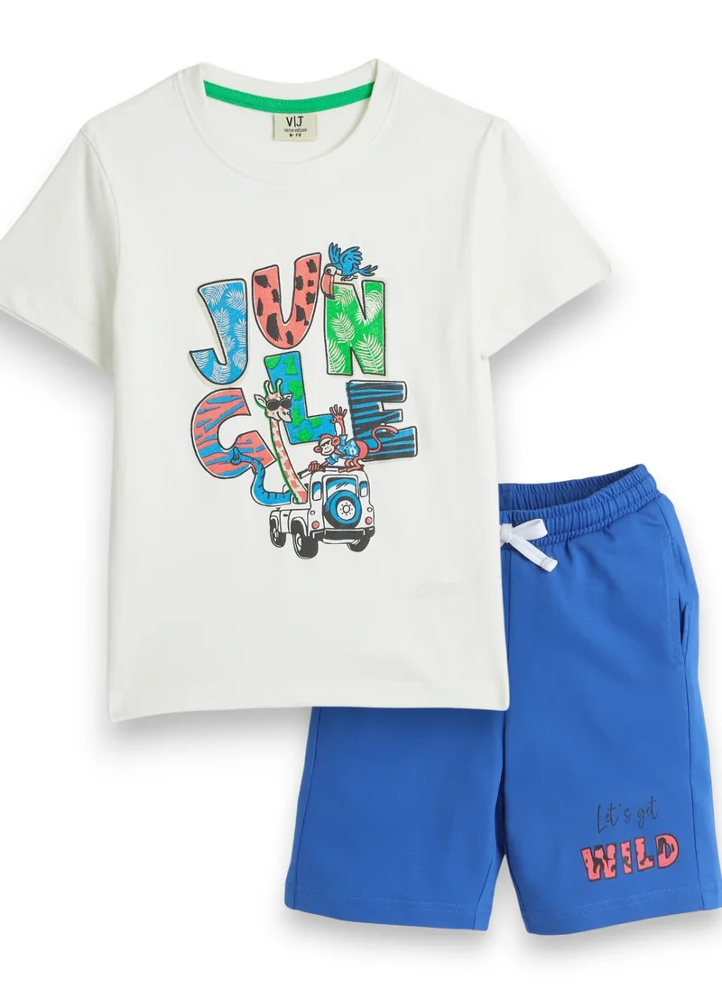victor and jane Victor and Jane Jr Boys' 2PC Set – Jungle Safari - Off White
