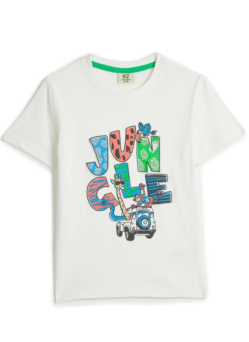 victor and jane Victor and Jane Jr Boys' 2PC Set – Jungle Safari - Off White