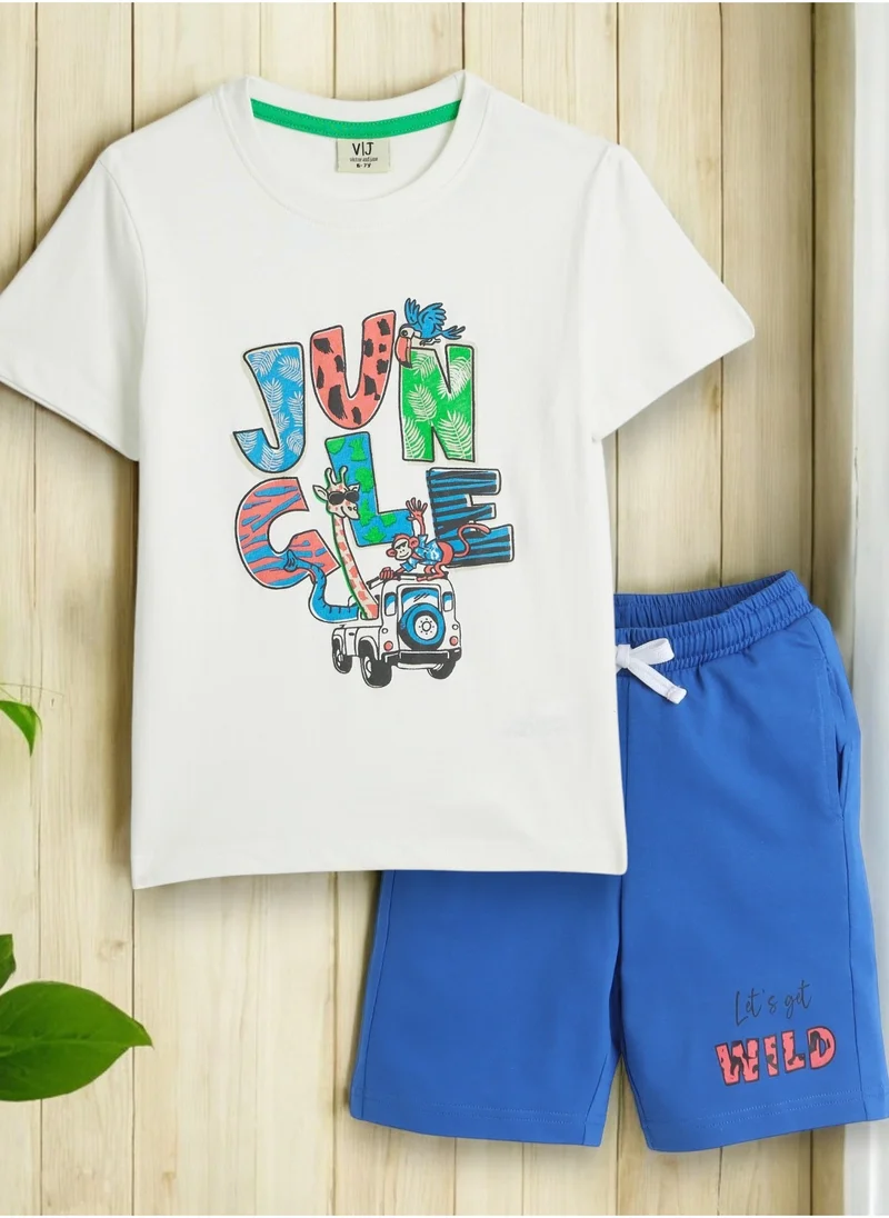 victor and jane Victor and Jane Jr Boys' 2PC Set – Jungle Safari - Off White