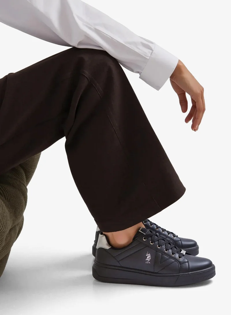 U.S. Polo Assn. Women's Full Black Low-Top Sneakers - Fashionable Lace-Up Style Shoes, Perfect for Everyday Casual Outfits