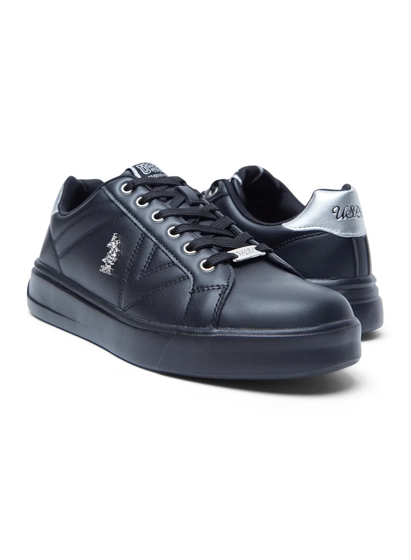 U.S. Polo Assn. Women's Full Black Low-Top Sneakers - Fashionable Lace-Up Style, Perfect for Everyday Casual Outfits