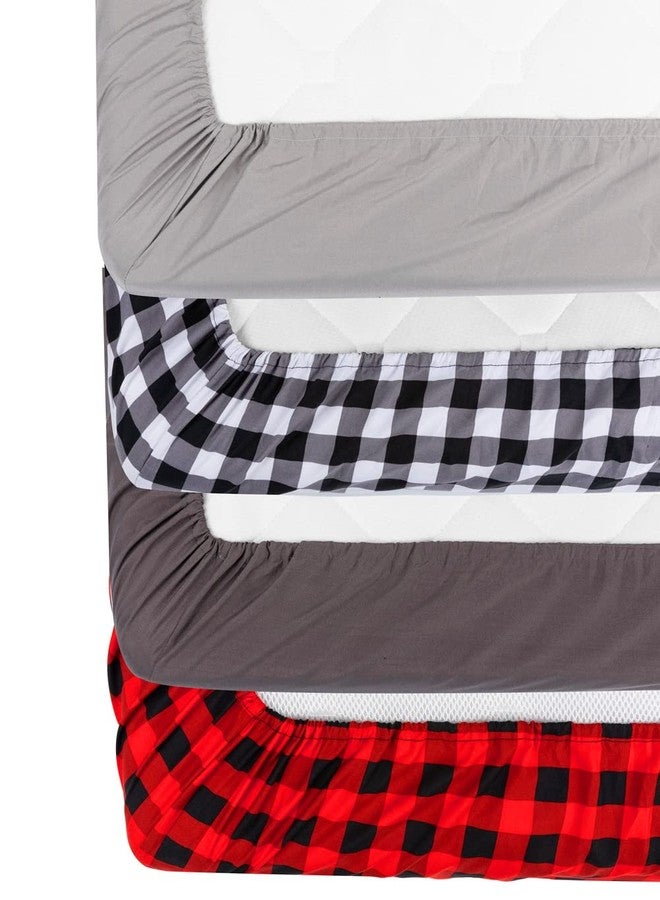 FIGEPO 4 Pack Buffalo Check Plaid Neutral Unisex Fitted Baby Crib Sheets Set for Baby Boys or Girls (Black) - Image 4
