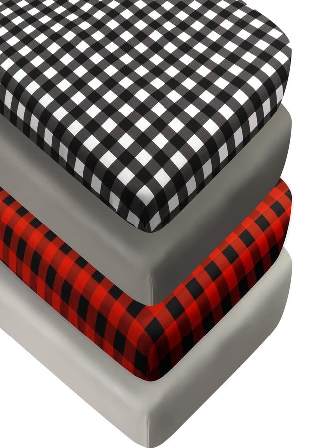 FIGEPO 4 Pack Buffalo Check Plaid Neutral Unisex Fitted Baby Crib Sheets Set for Baby Boys or Girls (Black) - Image 1