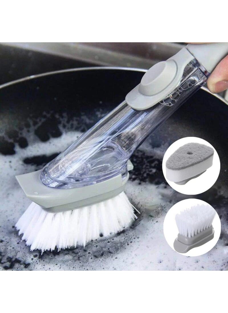 Yıldızhane Detergent Chamber Handled Dish Brush Hard Sponge Brush Bath Brush 2 Spare Sponge+Brush  - Image 1