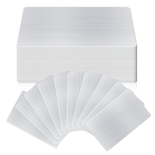 AOKLIT 50 pcs 304 Stainless Steel Metal Business Cards Blanks, 3.4 x 2.1 Inch Thickness 0.8 mm Metal Card Laser Engraving Steel Plates for Business House Customer DIY Gift - Image 1
