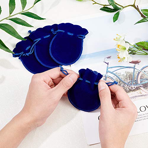 NBEADS 50 Pcs Velvet Drawstring Bags, 3.54×2.75" Calabash Shape Drawstring Jewelry Pouches Candy Gift Packaging Bags for Christmas Wedding Birthday Party Favors, Medium Blue - Image 3