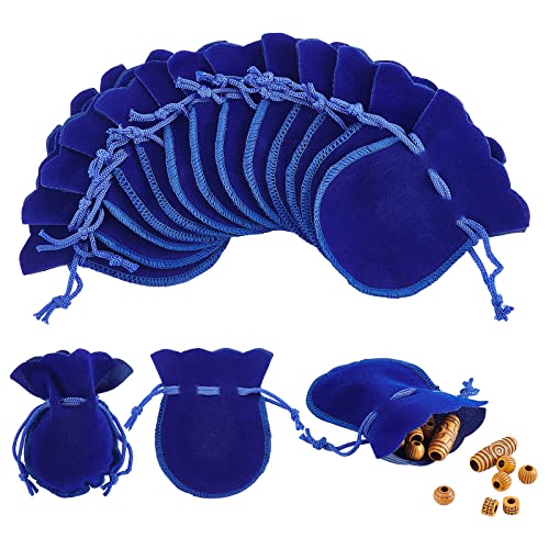 NBEADS 50 Pcs Velvet Drawstring Bags, 3.54×2.75" Calabash Shape Drawstring Jewelry Pouches Candy Gift Packaging Bags for Christmas Wedding Birthday Party Favors, Medium Blue - Image 1