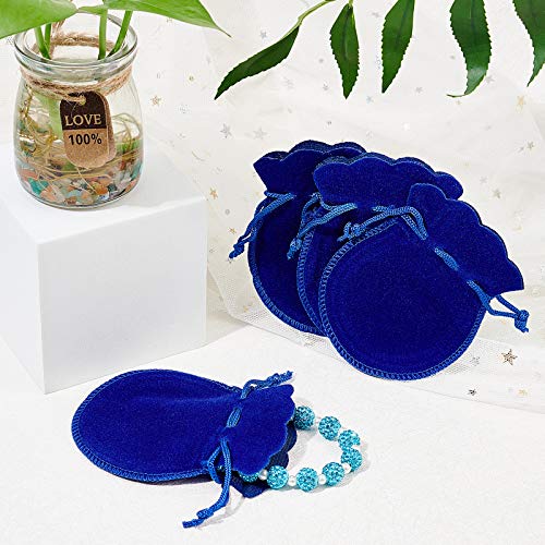 NBEADS 50 Pcs Velvet Drawstring Bags, 3.54×2.75" Calabash Shape Drawstring Jewelry Pouches Candy Gift Packaging Bags for Christmas Wedding Birthday Party Favors, Medium Blue - Image 5