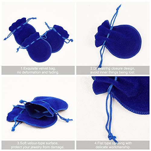 NBEADS 50 Pcs Velvet Drawstring Bags, 3.54×2.75" Calabash Shape Drawstring Jewelry Pouches Candy Gift Packaging Bags for Christmas Wedding Birthday Party Favors, Medium Blue - Image 4