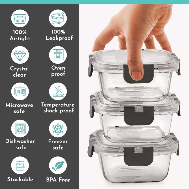 Magnus Magnus G-Lock Solid Glass Lunch Box with Vertical Pouch and Detachable Clip,1 S S Bottle and 3 Square Airtight,Leakproof,Microwave Safe Borosilicate Glass Containers,320 ML Each-Premium Lunch Boxes  - Image 5