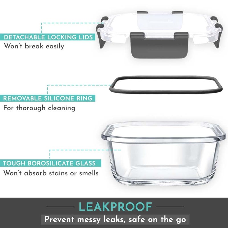 Magnus Magnus G-Lock Solid Glass Lunch Box with Vertical Pouch and Detachable Clip,1 S S Bottle and 3 Square Airtight,Leakproof,Microwave Safe Borosilicate Glass Containers,320 ML Each-Premium Lunch Boxes  - Image 4