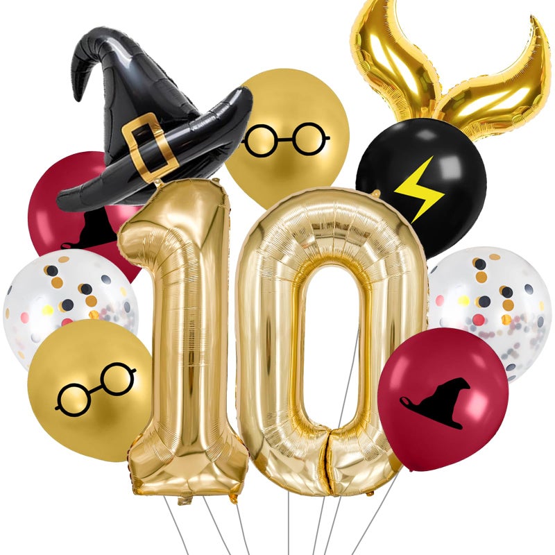 Zailo 40-inch Number Magic Wizard School Balloons, Magic Wizard Themed Party Decorations, Snitch Balloons Suitable for Magic Themed Birthdays Baby Shower Party Supplies (Number 10) - Image 1