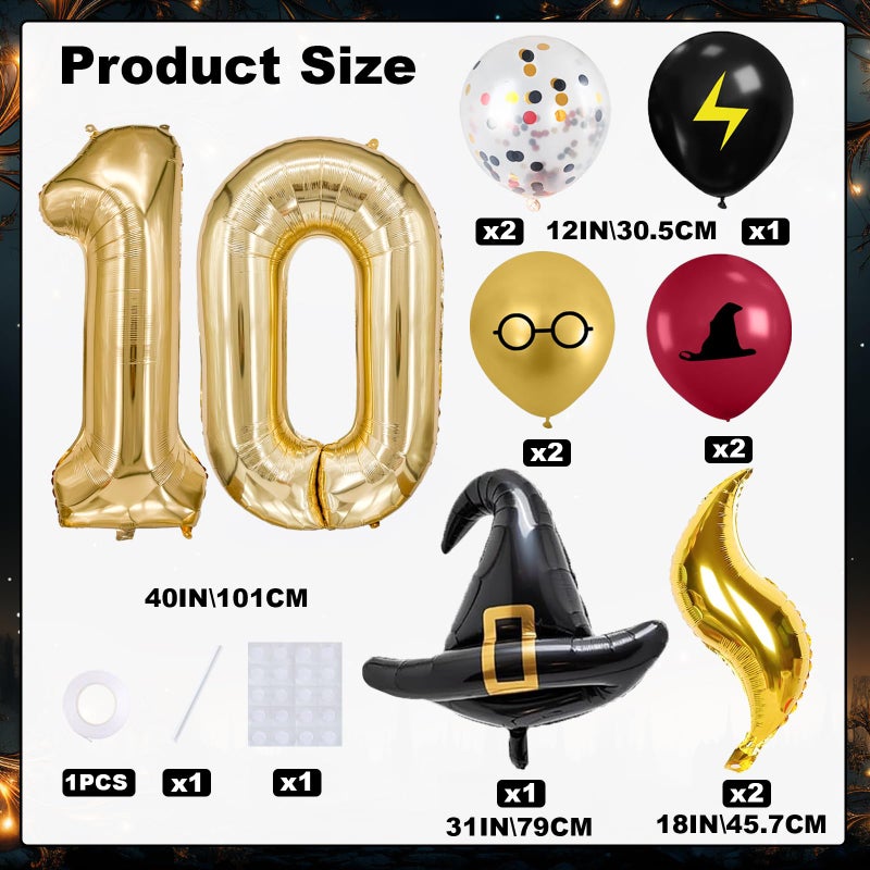 Zailo 40-inch Number Magic Wizard School Balloons, Magic Wizard Themed Party Decorations, Snitch Balloons Suitable for Magic Themed Birthdays Baby Shower Party Supplies (Number 10) - Image 2