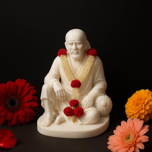 Hemant art Shirdi Sai Baba Dwarkamai Idol,Statue,Murti Marbal Stone ...4.5inch White… - Image 1