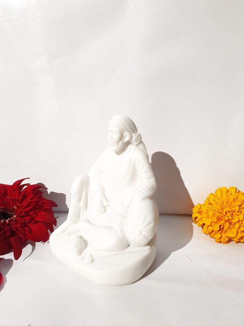 Hemant art Shirdi Sai Baba Dwarkamai Idol,Statue,Murti Marbal Stone ...4.5inch White… - Image 5