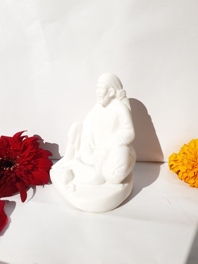 Hemant art Shirdi Sai Baba Dwarkamai Idol,Statue,Murti Marbal Stone ...4.5inch White… - Image 2