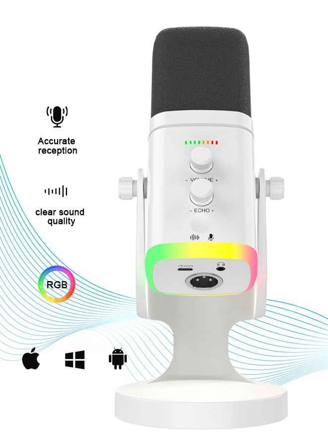 Microphone,Dynamic Microphone for Podcast Recording, PC Computer Gaming Streaming Mic with RGB Light, Mute Button, Headphones Jack, Desktop Stand, Vocal Mic for Singing YouTube - Image 1