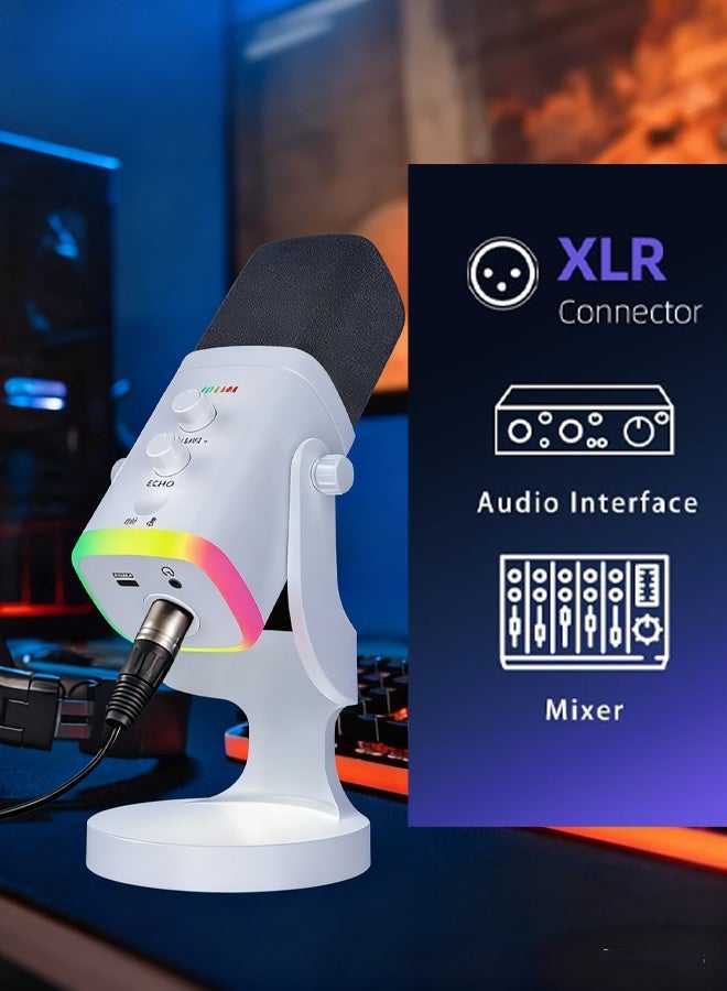 Microphone,Dynamic Microphone for Podcast Recording, PC Computer Gaming Streaming Mic with RGB Light, Mute Button, Headphones Jack, Desktop Stand, Vocal Mic for Singing YouTube - Image 5