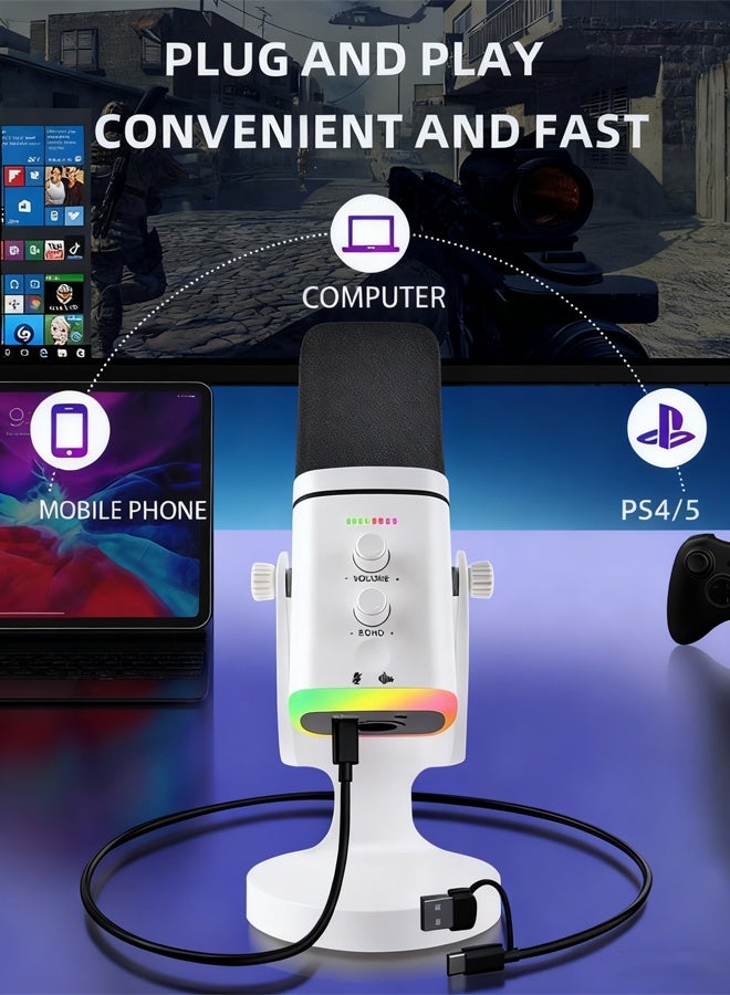 Microphone,Dynamic Microphone for Podcast Recording, PC Computer Gaming Streaming Mic with RGB Light, Mute Button, Headphones Jack, Desktop Stand, Vocal Mic for Singing YouTube - Image 3