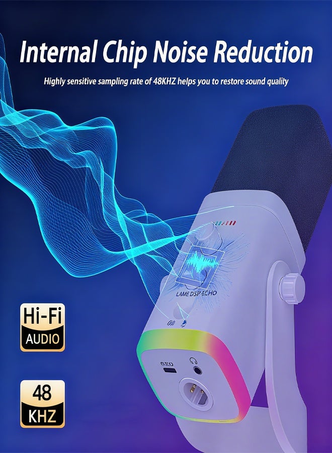 Microphone,Dynamic Microphone for Podcast Recording, PC Computer Gaming Streaming Mic with RGB Light, Mute Button, Headphones Jack, Desktop Stand, Vocal Mic for Singing YouTube - Image 2