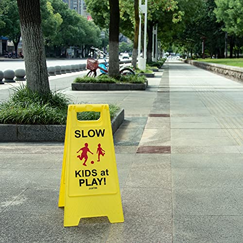 Juztec Slow Children at Play Safety Signs For Street, Kids At Play Sign For Street, Down Neighborhoods Crossing traffic outdoor signs (2 Pack Yellow) - Image 3