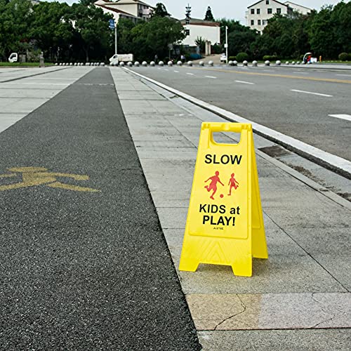 Juztec Slow Children at Play Safety Signs For Street, Kids At Play Sign For Street, Down Neighborhoods Crossing traffic outdoor signs (2 Pack Yellow) - Image 4
