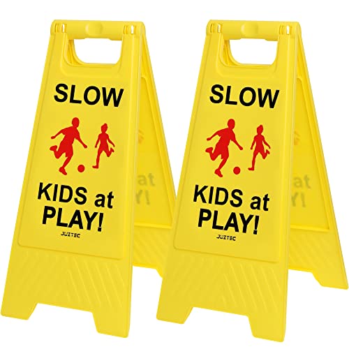 Juztec Slow Children at Play Safety Signs For Street, Kids At Play Sign For Street, Down Neighborhoods Crossing traffic outdoor signs (2 Pack Yellow) - Image 1