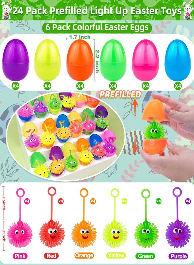 AMENON 24 Pack Prefilled Easter Eggs with Toys ,Light Up Puffer Balls Stress Relief Fidget Toys Easter Basket Stuffers Fillers Squeeze Sensory Glow Dark Surprise Easter Hunt Kids Boys Girls Gift Party Favors - Image 2