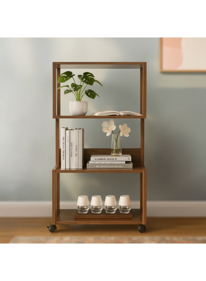 كادي ون رف تخزين خشبي متعدد الاستخدامات مزود بعجلات مكون من 3 مستويات، حامل تنظيم خشبي بقاعدة مستقرة و مساحة تخزين واسعة مثالي لتخزين الكتب و الاكسسوارات - Image 1