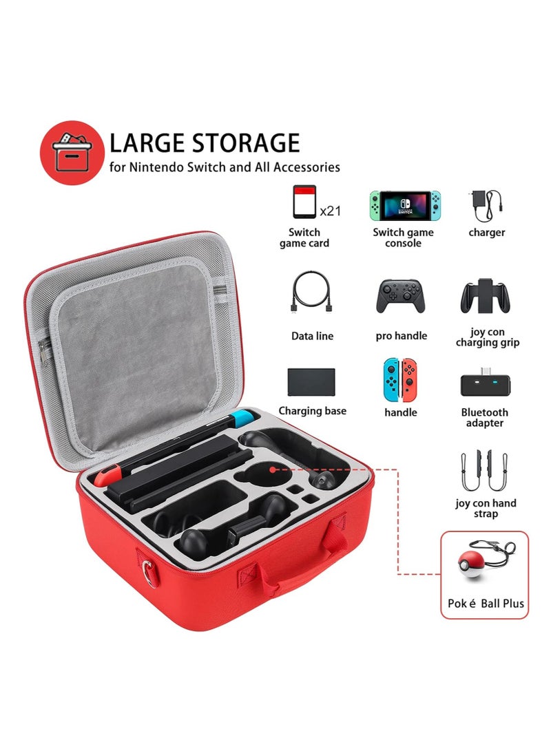 Red  White Hard Shell Carrying Case For Nintendo Switch/Switch OLED, Large Deluxe Waterproof Travel Bag Fits Switch Console  Full Set Accessories, with Removable Shoulder Strap  21 game slot. - Image 2