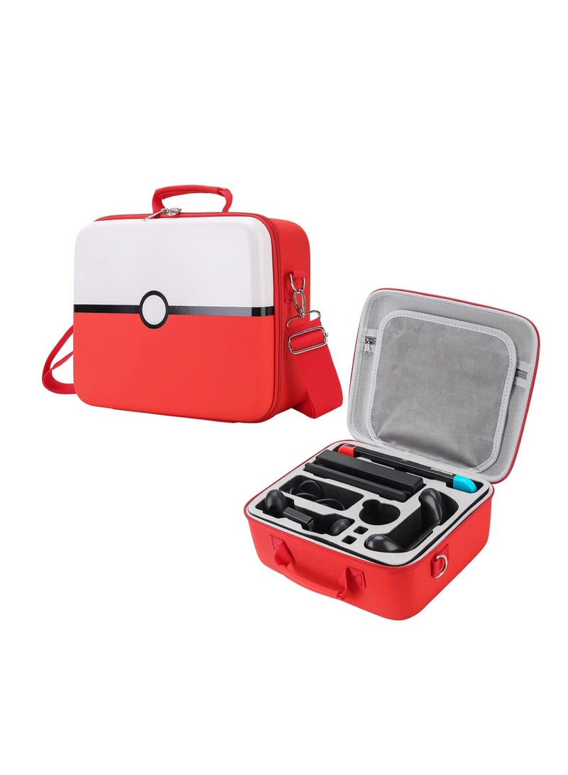 Red  White Hard Shell Carrying Case For Nintendo Switch/Switch OLED, Large Deluxe Waterproof Travel Bag Fits Switch Console  Full Set Accessories, with Removable Shoulder Strap  21 game slot. - Image 1
