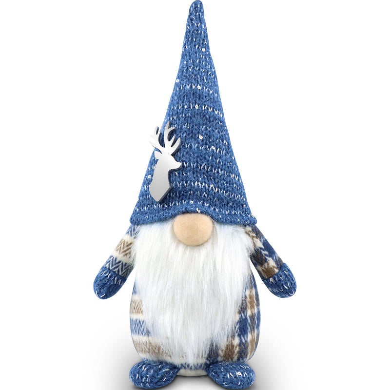 Gehydy Christmas Gnomes Decorations Gift Handmade Gnomes Plush Stuffed Scandinavian Tomte Xmas Decor for Home Kitchen Farmhouse Tiered Tray  Blue