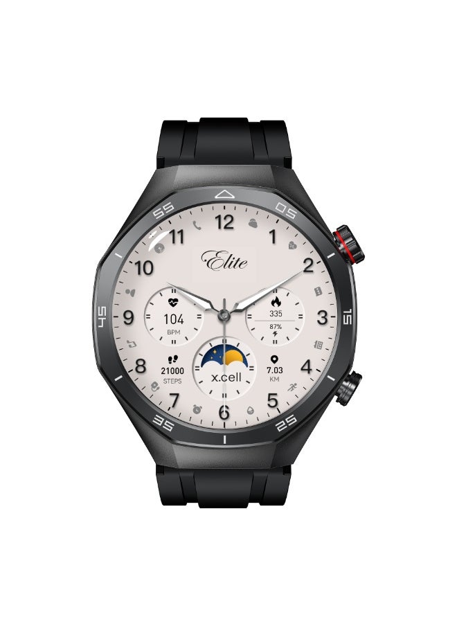 Xcell Xcell Elite7 Smartwatch, 1.52" HD Display, Bluetooth Calling, Wireless Charging, Heart-Rate/BP/SpO₂, Multi Language, IP67, 7 Days Battery, iOS/Android Compatible Black Silicon Strap  - Image 1