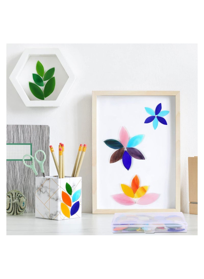 SYOSI Glass Mosaic Tiles, 100 Pieces Mixed Color Petal Mosaic Glass Pieces Tiles, Hand-Cut Stained Flower Leaves Tiles Glass Pieces for DIY Crafts, Plates, Picture Frames, Crafts Home Decoration Walls - Image 3